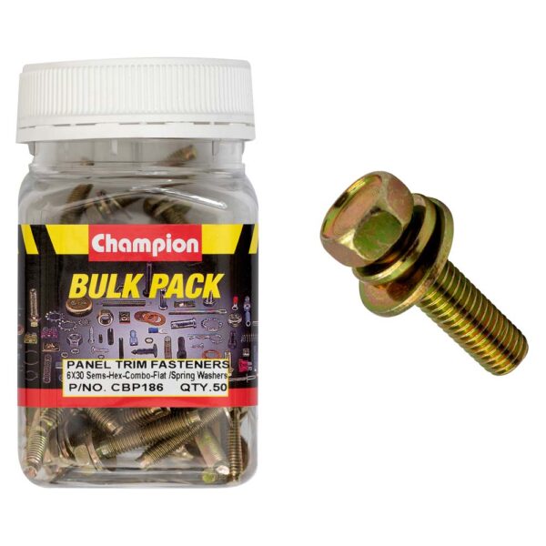 M6 x 30mm HEX SET SCREWS SEMS HEX IND COMBO DVE FLAT/SPRING WASHERS PILOT