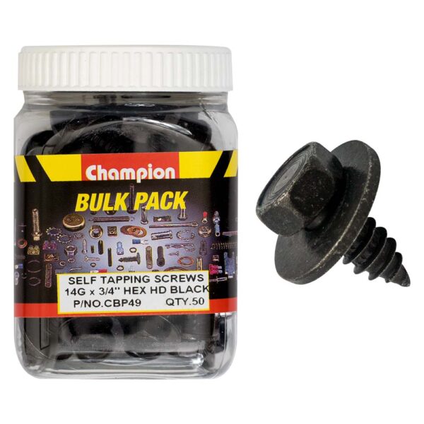 6.3 x 19mm SELF TAPP SCREWS SEMS HEX IND FLAT WASHERS BLACK