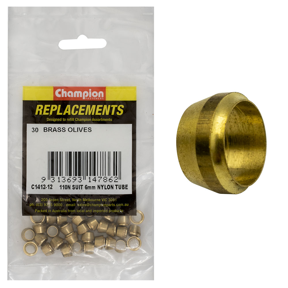 COMPRESSION SLEEVES-BRASS-6mm-SUITS NYLON TUBE - Champion Parts