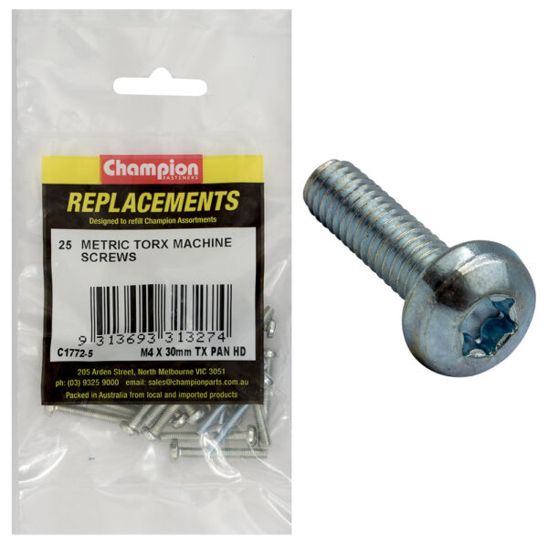 MACHINE SCREWS-PAN-TORX (TX)-M4 x 30mm-Z/P