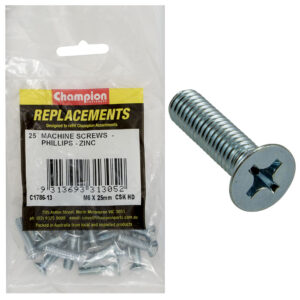 MACHINE SCREWS-CSK-PHILLIPS-M6 x 25mm-ZINC PLATED