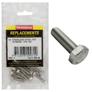 HEX SET SCREWS-STAINLESS STEEL-1/4" x 1"-UNC-316/A4