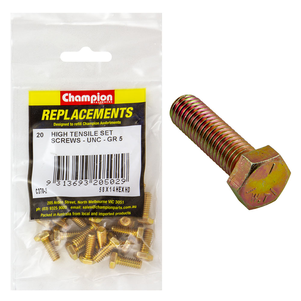 1/2" UNC Hex Bolts – Full Thread, Grade 5/S Carbon Steel, Unplated, Various Lengths, Arun Fasteners