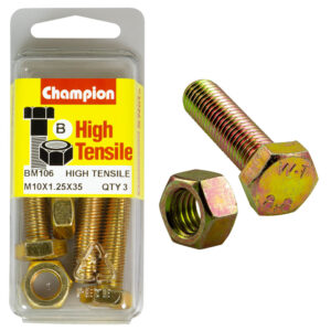 HEX SET SCREWS & NUTS - HIGH TENSILE - M10 x 35 x 1.25mm - GRADE 8.8