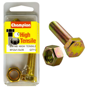 HEX SET SCREWS & NUTS - HIGH TENSILE - M12 x 35 x 1.5mm - GRADE 8.8