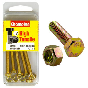 HEX SET SCREWS & NUTS - HIGH TENSILE - M5 x 50mm - GRADE 8.8