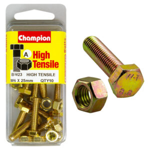 HEX SET SCREWS & NUTS - HIGH TENSILE - M6 x 25mm - GRADE 8.8