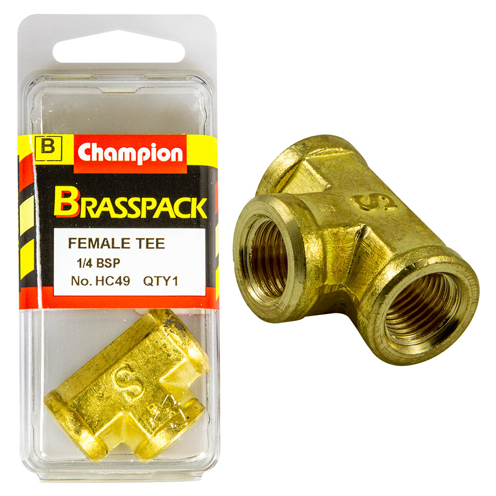 TEE - FEMALE - BRASS - 1/4 BSP - Champion Parts