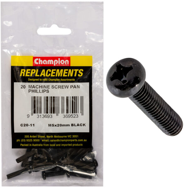 Black Machine Screws - M5 x 20mm- Replacement Pack