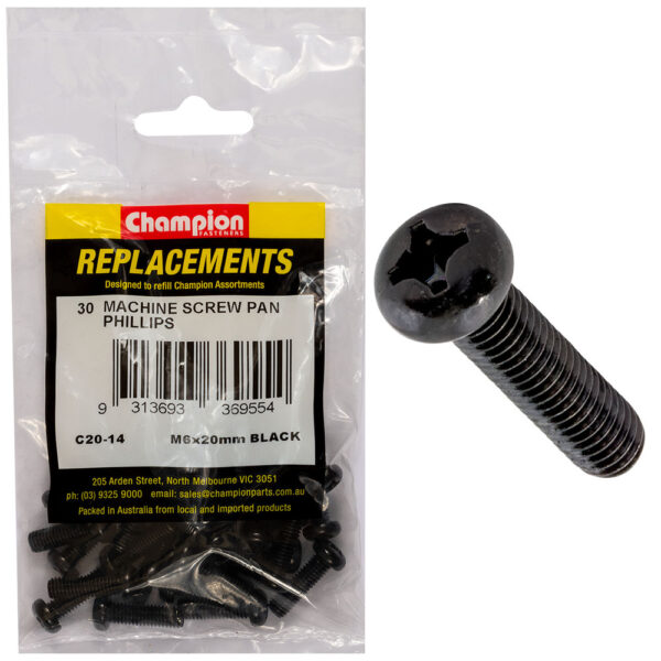 Black Machine Screws - M6 x 20mm- Replacement Pack
