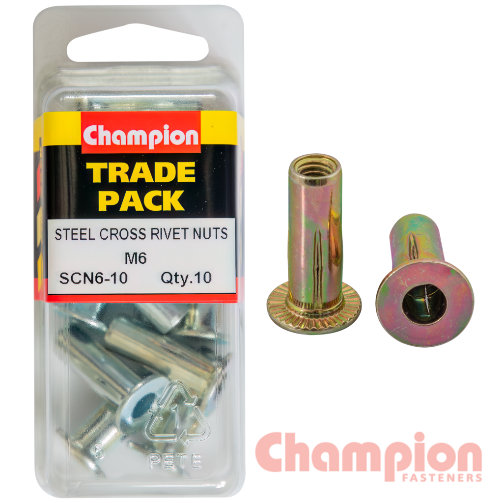 Steel Cross Rivet Nuts M6 — Champion Parts
