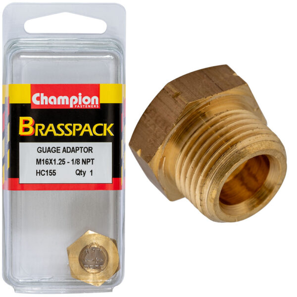 GAUGE ADAPTOR BRASS M16 x 1.25 MALE - 1/8 NPT FEMALE